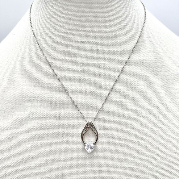 Guardian Angel Wings Austrian Crystal Heart  Pendant Necklace 925 Silver 17” - Picture 2 of 5